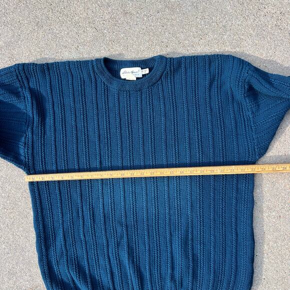 Vintage 90s Eddie Bauer Dark Teal Blue Rib Knit Crewneck Sweater Cotton LARGE - Picture 6 of 8